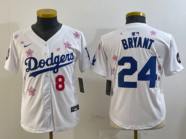 Youth Los Angeles Dodgers Front #8 Back #24 Kobe Bryant White 2025 Tokyo Series Limited Stitched Baseball Jersey Youth Los Angeles Dodgers Front #8 Back #24 Kobe Bryant White 2025 Tokyo Series Limited Stitched Baseball Jersey